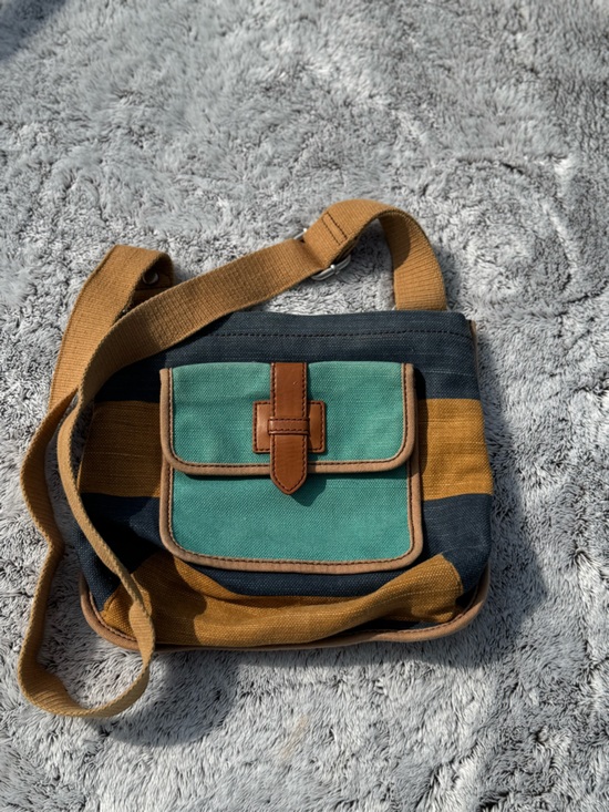 Fossil Handbags - Fossil Striped Messenger Bag in Teal, Navy and Tan